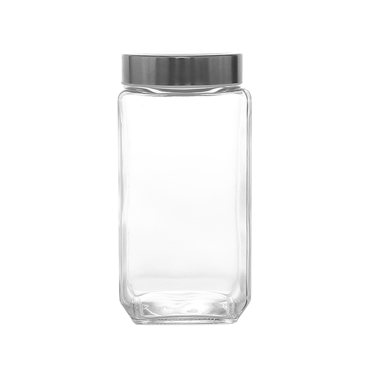 Kitchen square Glass storage jar sealed tank with stainless steel lid Featured Image