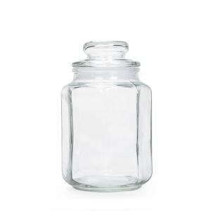 Octagonal Shaped Glass food storage Jar Wide Mouth With Glass Lid for coffee candy