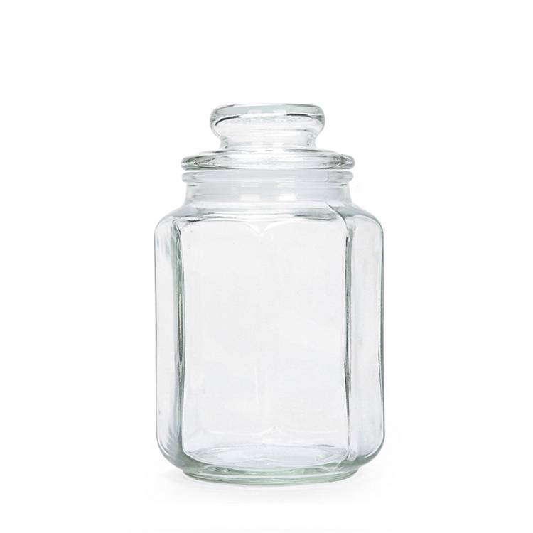Octagonal Shaped Glass food storage Jar Wide Mouth With Glass Lid for coffee candy Featured Image