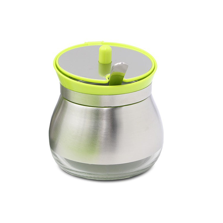 Seasoning Jar glass spice jars Seasoning Bottle with Stainless Steel Shell and Spoon Featured Image