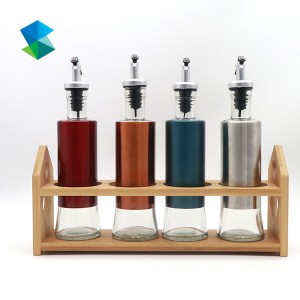 Cooking Oil sauce glass Bottles with pour spout and stainless steel shell