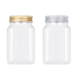 Wholesale square shaped honey glass jar jam jar with aluminum lid