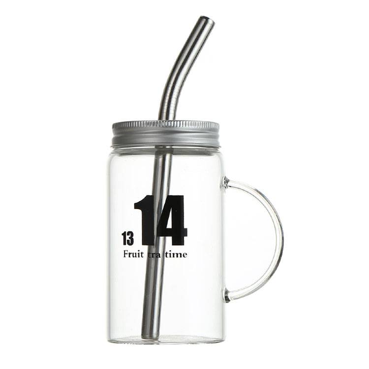 500ml hot sale Borosilicate Glass Mason jar cold drink water with handle Featured Image