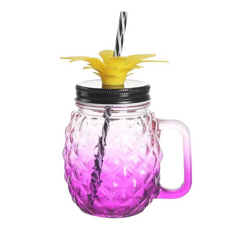 Wholesale creative pineapple shaped glass drinking Mason jar cup with straws Featured Image
