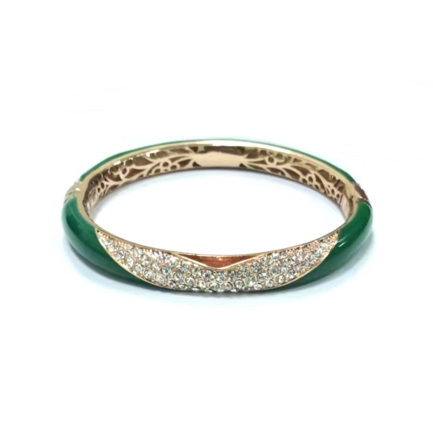 Green vintage enamel bracelet with crystal