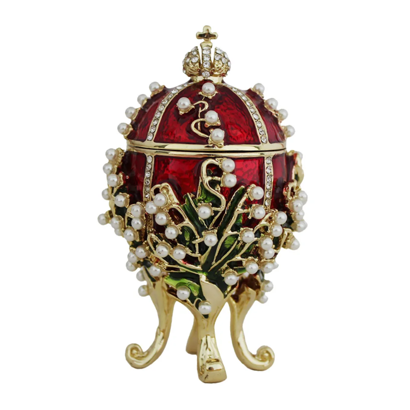Jewelry Box Zinc Alloy Egg Classic Vintage Grape Vine Jewelry Box Figurine Crystal Rhinestone Box Christmas Holiday Gift
