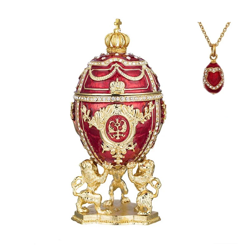 Qutiya Xemilandina Hêkê ya Danîmarkî ya Bilind Bi Gerdaniya Dilê Sor Enamel Moda Luxury Jewelry Box