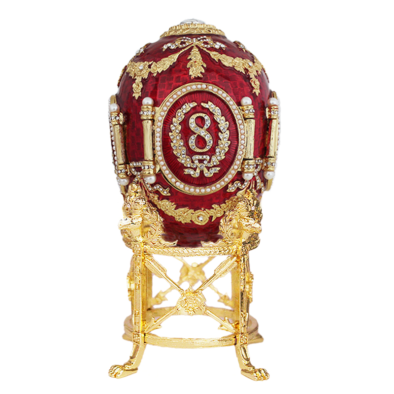 Klasik çinko alaşımı klasik altın yumurta mücevher kutusu inci resim çerçevesi resim kristal taklidi takı tatil hediyesi