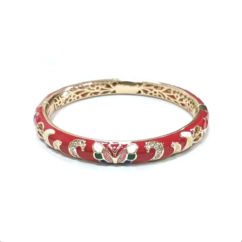 Red butterfly vintage enamel bracelet with crystal