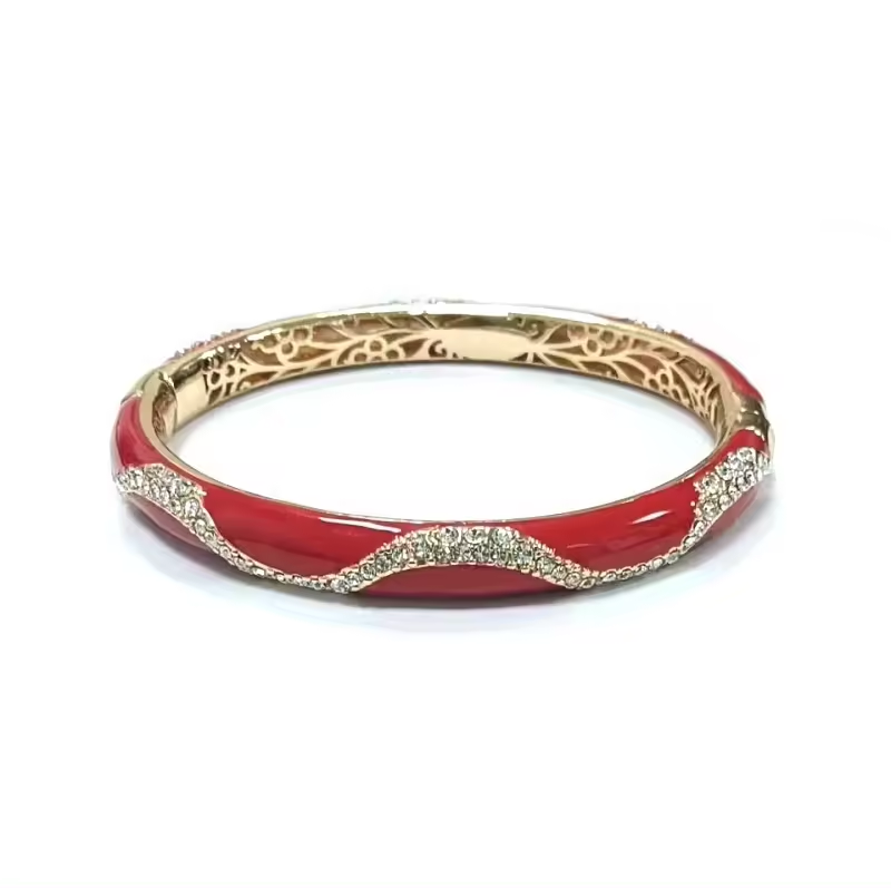 Red vintage enamel bracelet with crystal