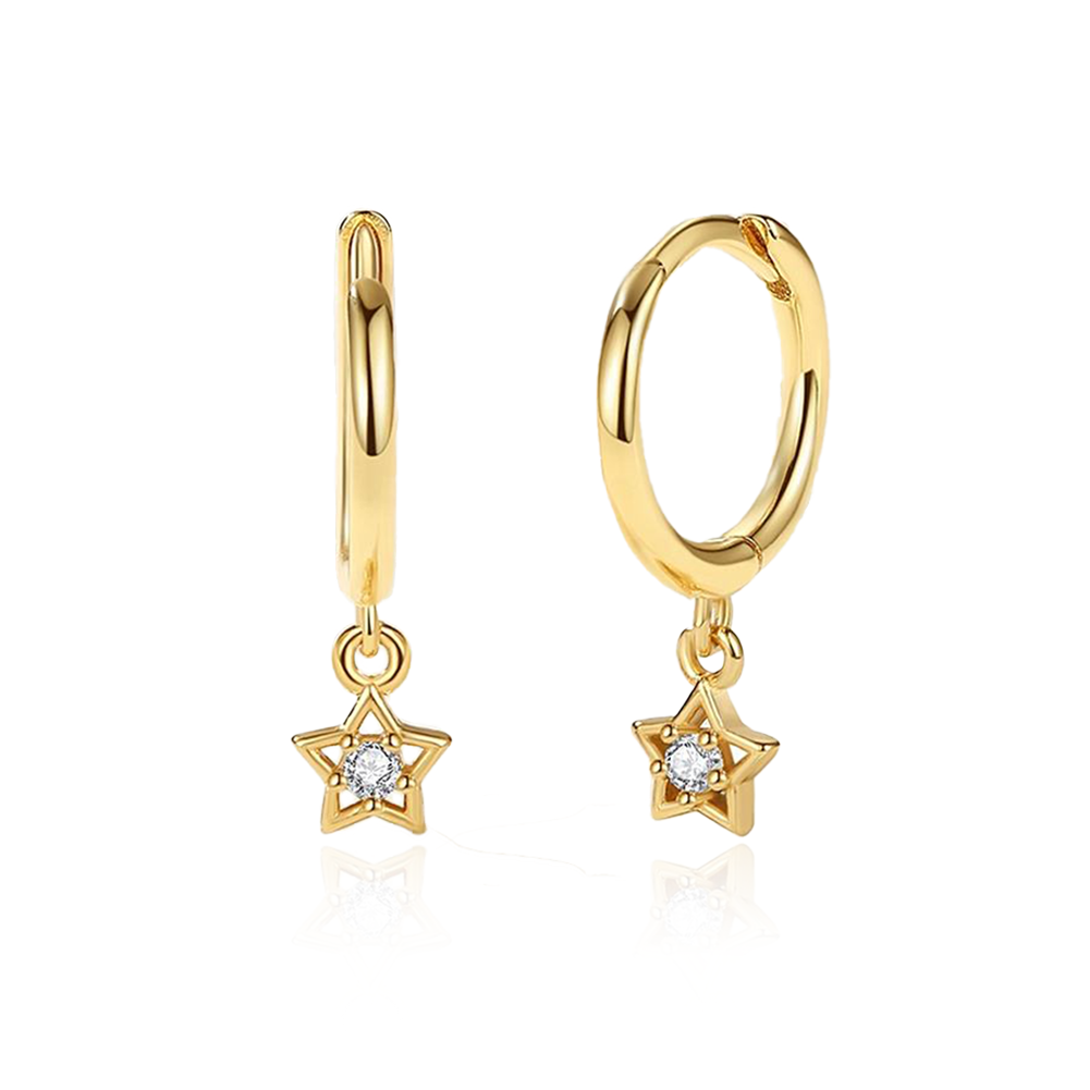 Dainty Pentagram CZ Drop Huggie Hoop Earrings 18K Gold Plated For Girls Featured Image