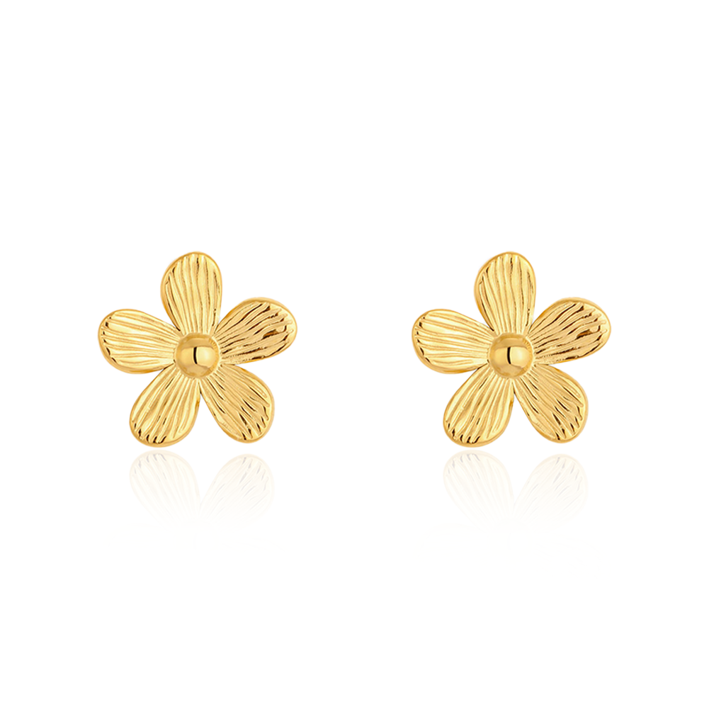 18K Gold Plated Textured Flower Stud Earrings Stainless Steel Hypoallergenic Women Jewelry Featured Image