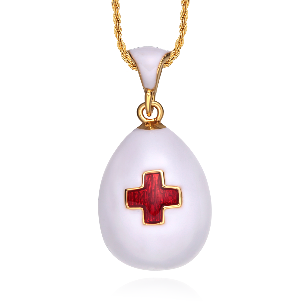 Емајл Faberge јајце приврзок шарм црвен крст шема