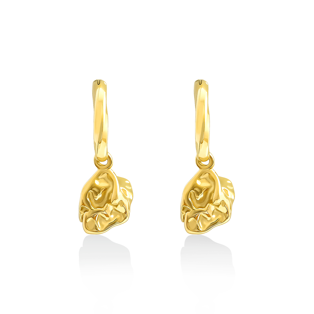 Unique Irregular Gold Hoop Earrings with Textured Charms, Personalized Geometric Drop Earrings for Women, Ideal Gift for Her