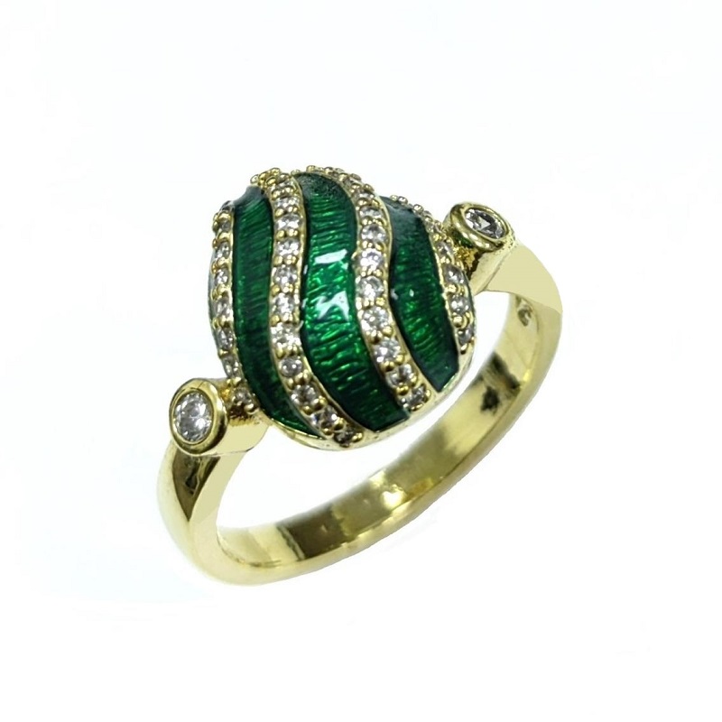 Russian Style Easter gift fashion Fancy Custom Green Enamel Faberge Egg Ring (1)