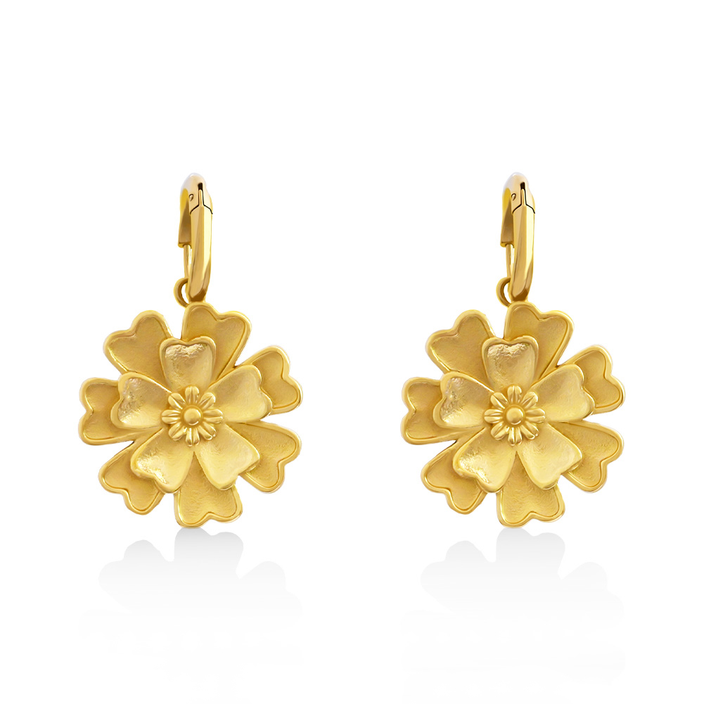 Gold Stainless Steel Floral Drop Earrings