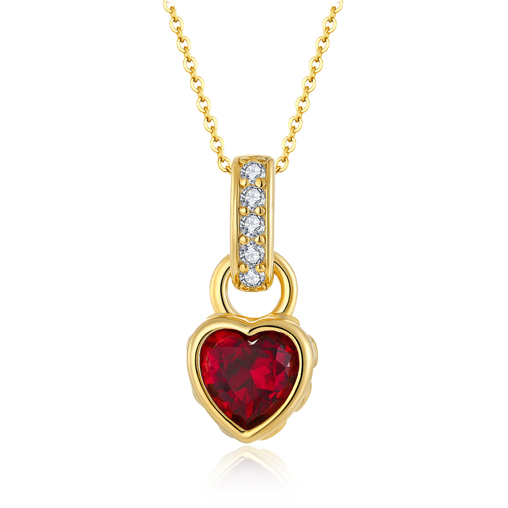 316L Stainless Steel Gold Plated Red Heart CZ Pendant Necklace for Women