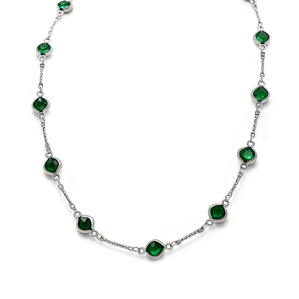 Vintage Round Emerald Necklace for Women, Collarbone Chain