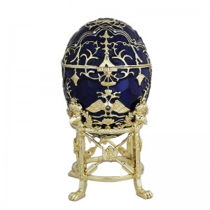 Coronation Blue Egg Box Bocsys Emwaith Wy Faberge / Blychau Trinced Pris ffatri