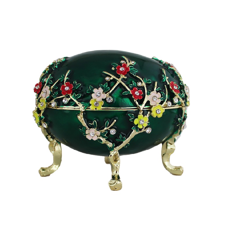 꽃 녹색 에나멜 계란 상자 Faberge 계란 보석 상자/장신구 상자 클래식 디자인