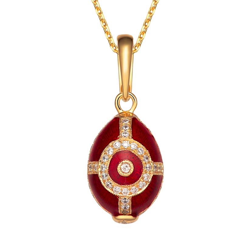 Circular cross copper enamel pendant necklace na may kristal