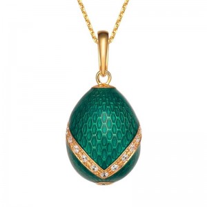 Necklace pendenti aħdar enamel tar-ram b'mudell V skala ta 'serp tal-kristall