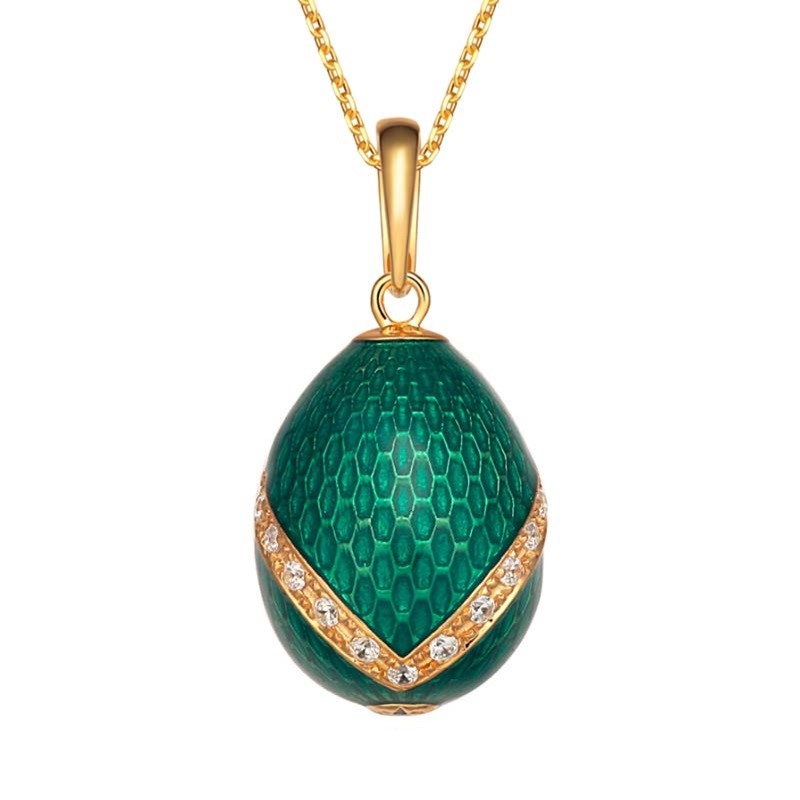 Ожерелье с зеленой подвеской из медной эмали и V-образным узором в виде хрустальной змеиной чешуи