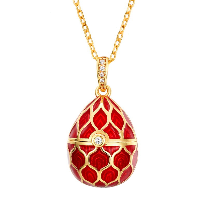 Red compact locket vintage enamel pendants with crystals