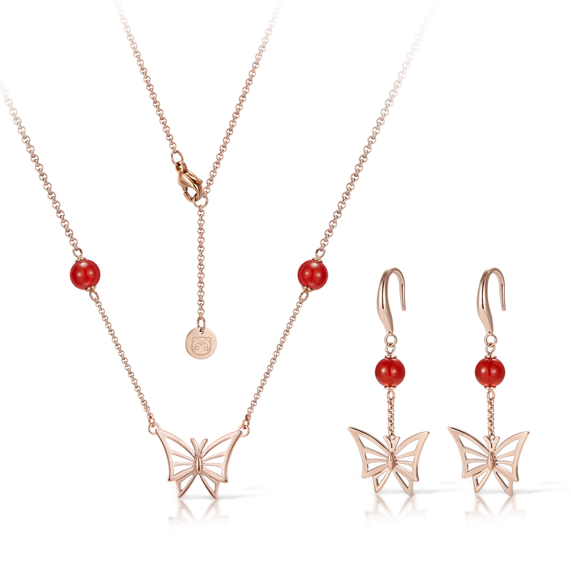 Mixed style holiday gift with rose gold bow pattern jewelry set