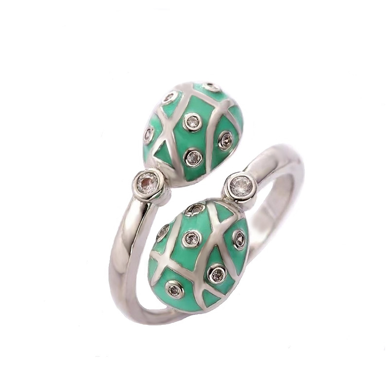Russian Style Easter gift fashion Fancy Custom Green Enamel Faberge Egg Ring double egg