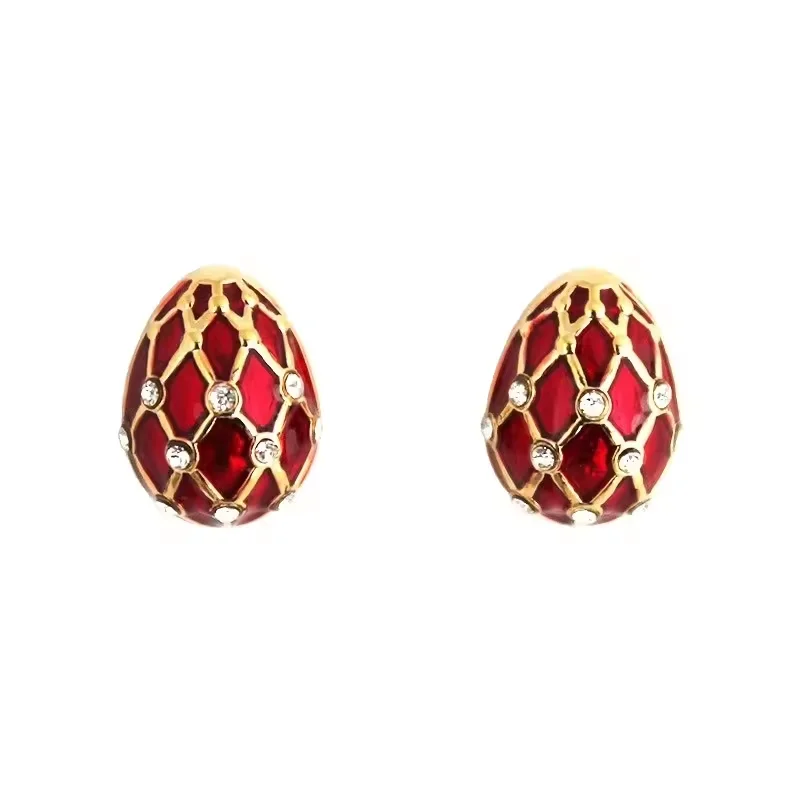 Easter Rhinestone Egg Charm Earrings Enamel Russian style faberge egg earring