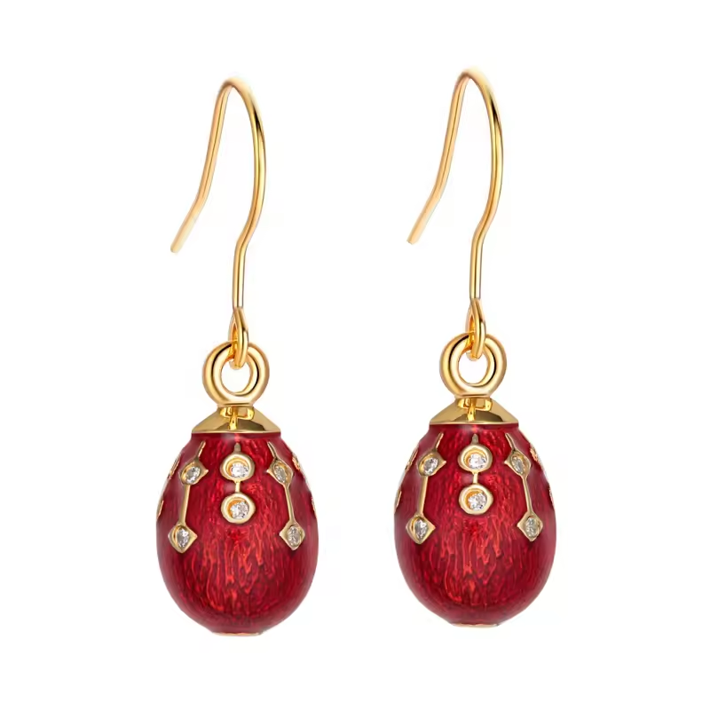 Stylish Russian style enamel copper crystal hook egg earrings patterns down the egg