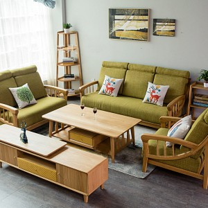 Nordic Living Room Solid Wood Single Double Triple Corner Combination Sofa 0285
