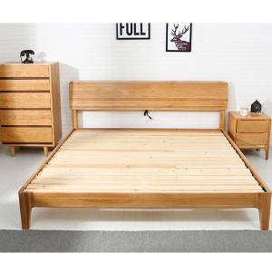 White Oak Multifunctional Double Bed Solid Wood Bedroom Bed#0113