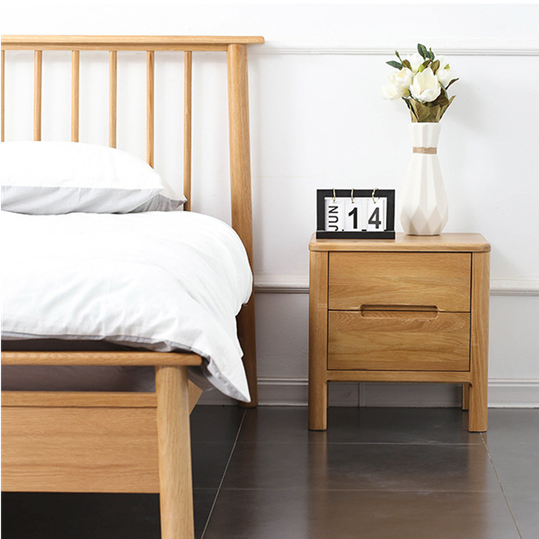 Grooved handle double-drawing bedside cabinet solid wood side cabinet#0121 Featured Image