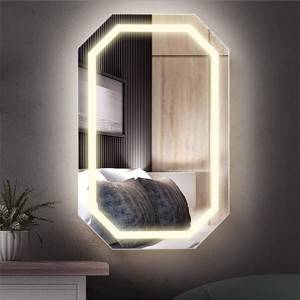Hanging vanity mirror household smart LED lamp jewelry cabinet antique wood grain bedroom storage small mirror cabinet