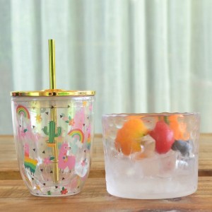 2023 13oz New design U-shaped cute double layer wholesale plastic cup tumbler with straw Cute gift Sippy Cup
