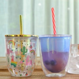 2023 13oz New design U-shaped cute double layer wholesale plastic cup tumbler with straw Cute gift Sippy Cup