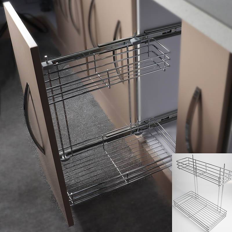 Large & small two layer side mount wire basket drawer