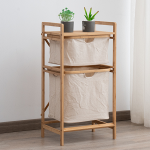 Panier à linge multifonction en bois de bambou à 2 couches, panier de rangement pour vêtements