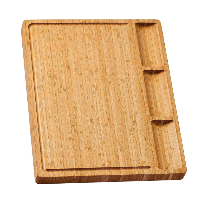 Bamboo Cutting Board With 3 Built-In Compartments & Juice Grooves1