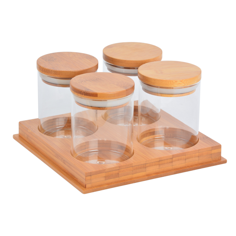 Bamboo Glass Seasoning Storage Container With Bamboo Stand Holder1
