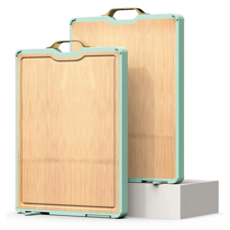 Bamboo Green-Edged Standable Cutting Board na May Metal Handle