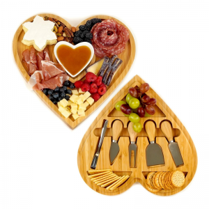 Bamboo Heart Shaped Cheese Board With Knives Set