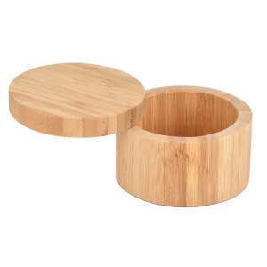 Bamboo Kitchen Salt Cellar Box With Swivel Magnetic Closure Lid