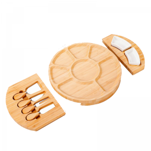 Бамбукова кръгла разширяваща се дъска за сирене с комплект ножове