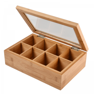 Bamboo Tea Box Storage Organizer With 8 Compartments