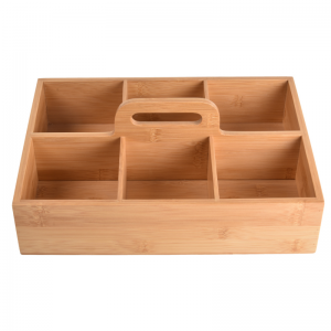 Bamboo Tea Box Storage Organizer With 6 Compartments & A Handle