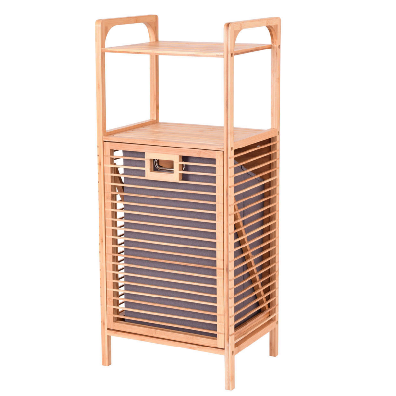 Armoire de rangement pour panier à linge inclinable en bambou avec panier Image de présentation