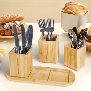 Bamboo Utensil Caddy Organizers For Kitchen